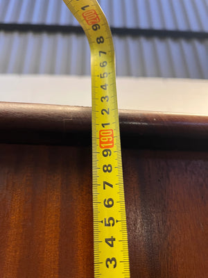 Tall Wooden Glass-Front Display Cabinet — Water Damage Present – height measurement