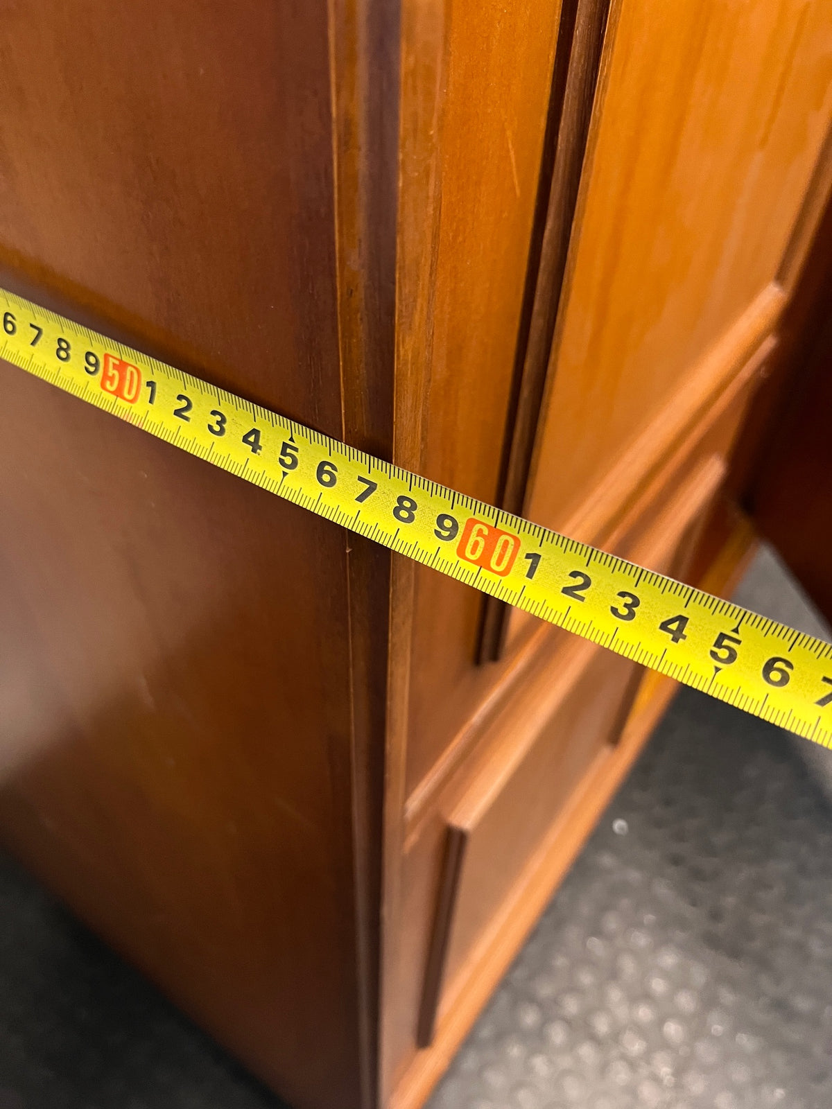 Classic Wooden Two-Door Panelled Cupboard — Two Broken Legs – depth measurement
