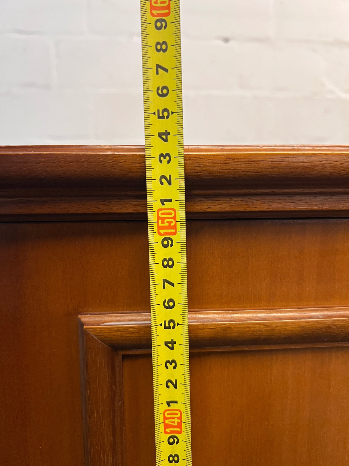 Classic Wooden Two-Door Panelled Cupboard — Two Broken Legs – height measurement