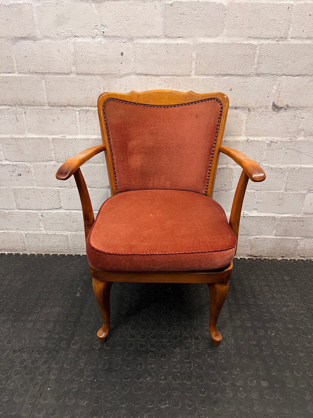 Vintage Upholstered Dining Chair with Cabriole Legs – main front view