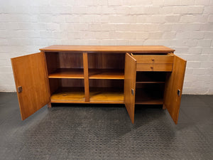 Light Brown Triple Door Wooden Sideboard — Good Condition – side view