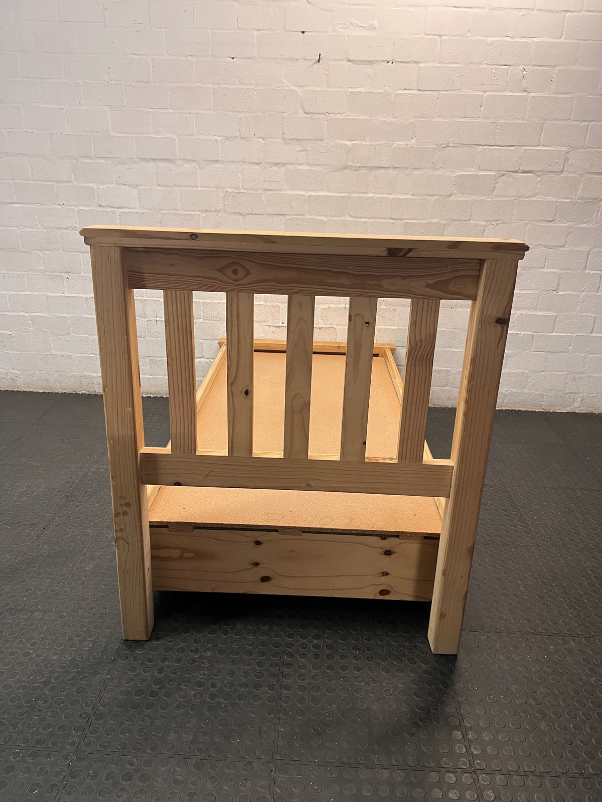 Classic Pine Wood Single Bed Frame — Used Condition – back view