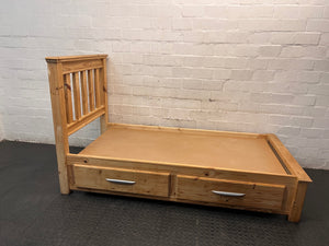 Classic Pine Wood Single Bed Frame — Used Condition – side view