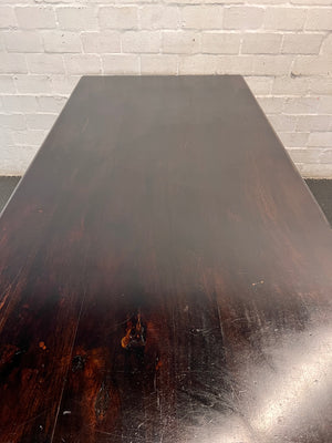 Dark Wood Dining Table with Turned Legs — Used Condition with Surface Wear – condition detail