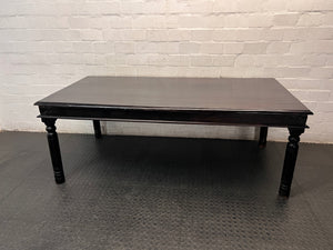 Dark Wood Dining Table with Turned Legs — Used Condition with Surface Wear – main front view