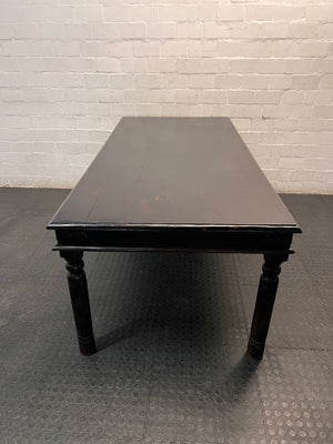 Dark Wood Dining Table with Turned Legs — Used Condition with Surface Wear – side view