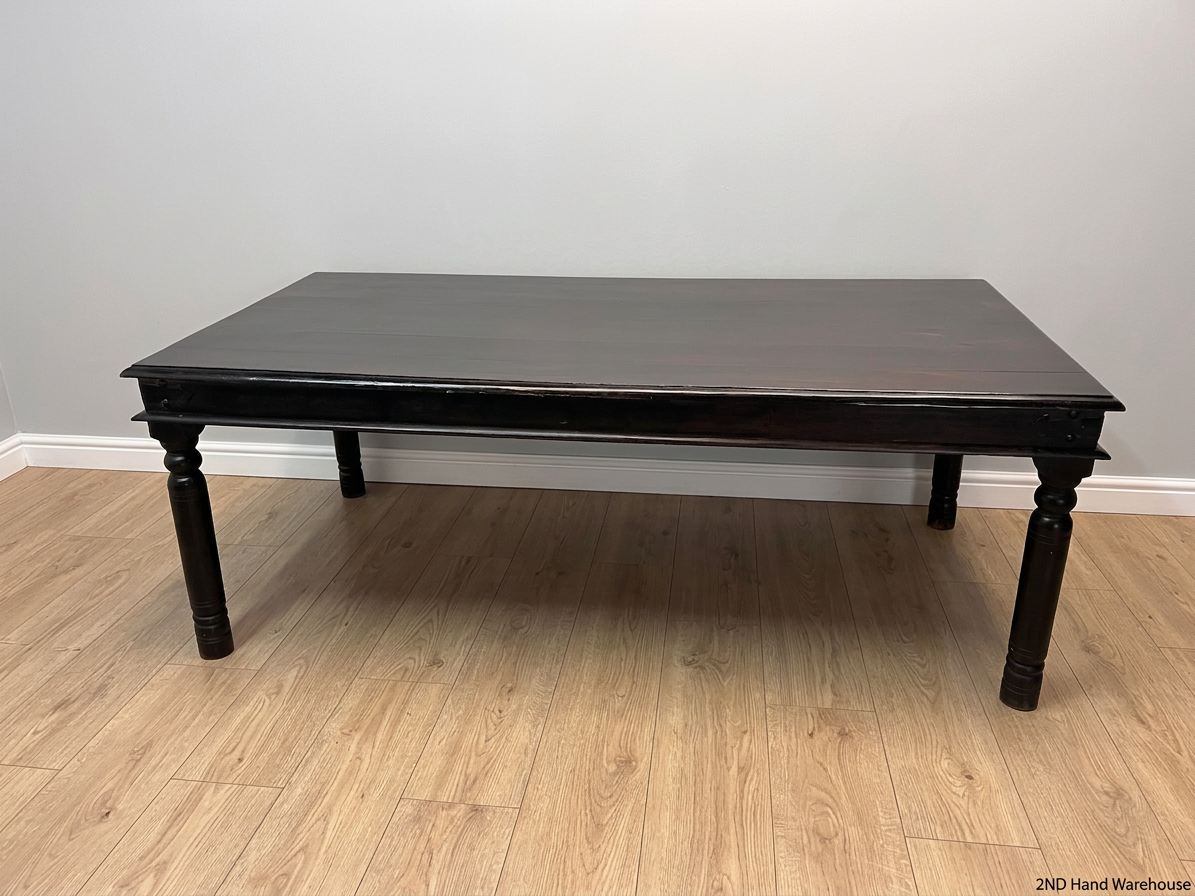 Dark Wood Dining Table with Turned Legs — Used Condition with Surface Wear – styled product image