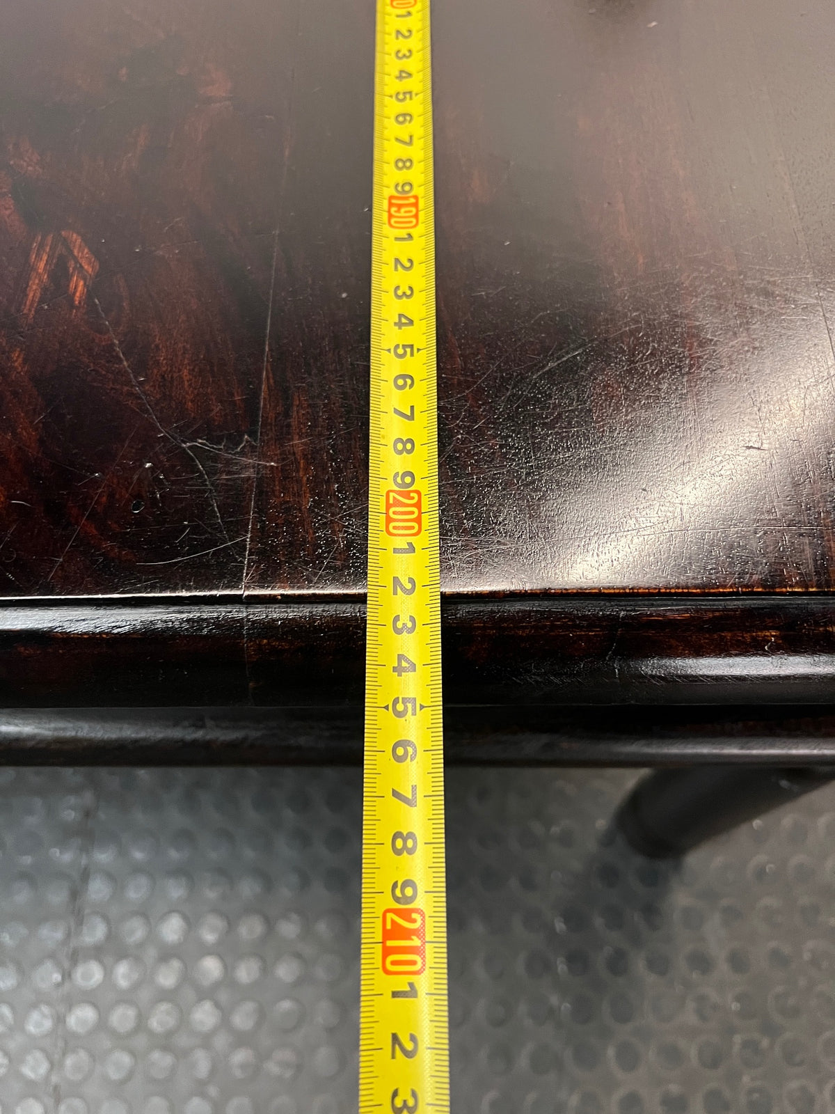 Dark Wood Dining Table with Turned Legs — Used Condition with Surface Wear – width measurement
