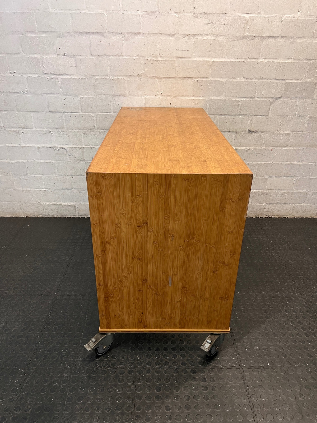 Mobile Wooden Utility Table on Castors – side view