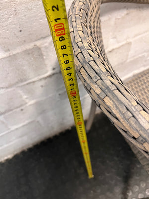 Grey Woven Synthetic Wicker Outdoor Chair — Well Used with Damaged Wicker Armrest – height measurement