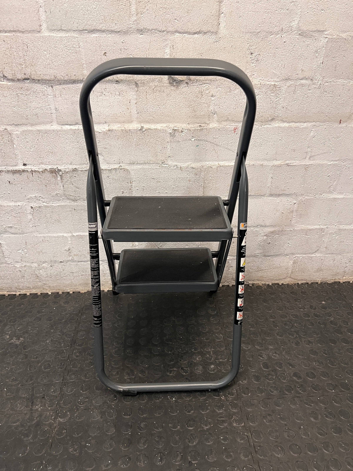 Strand 2-Step Folding Metal Ladder with Handrail — Well Used with Visible Wear – condition detail