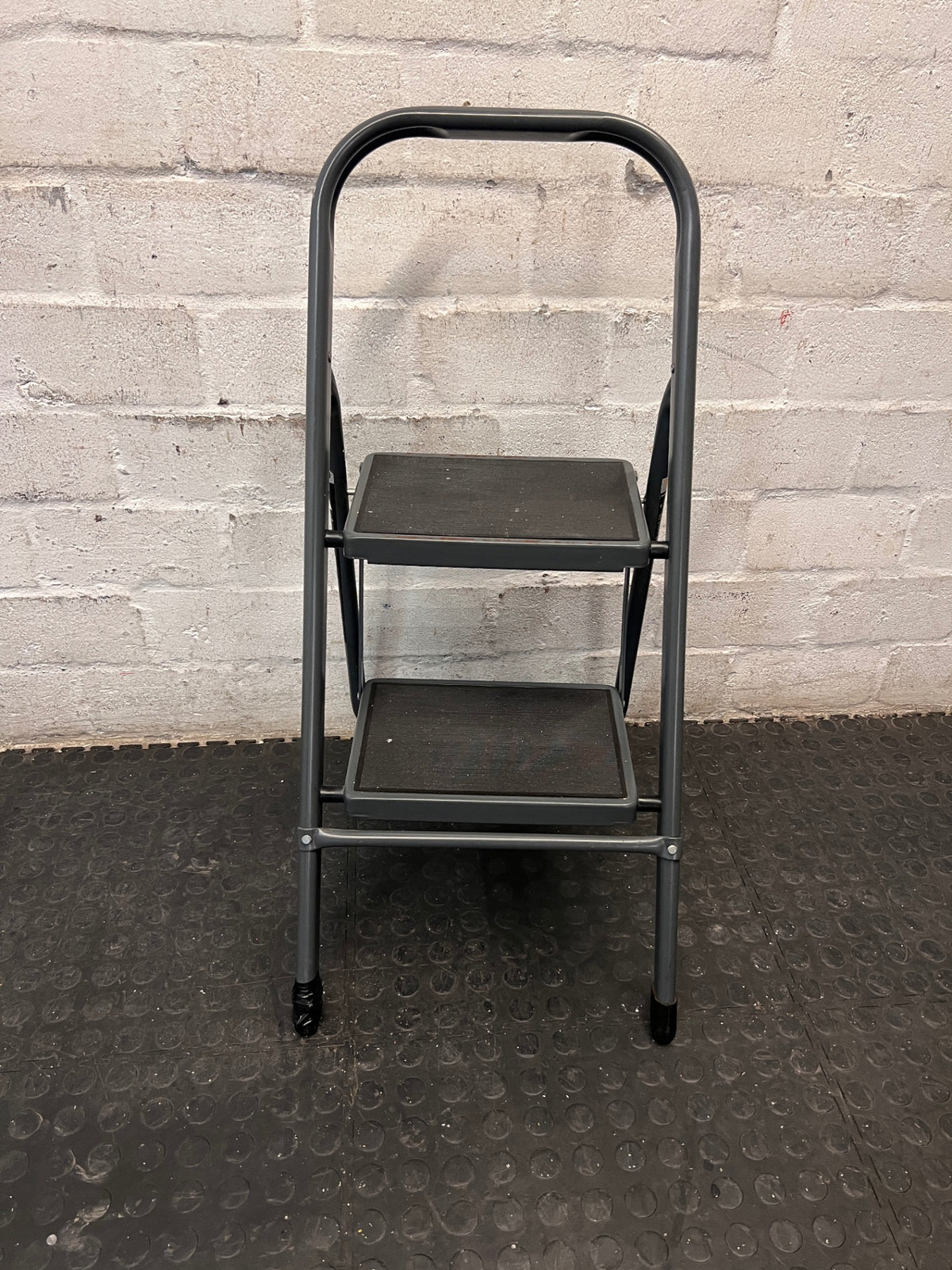 Strand 2-Step Folding Metal Ladder with Handrail — Well Used with Visible Wear – main front view