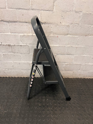 Strand 2-Step Folding Metal Ladder with Handrail — Well Used with Visible Wear – side view