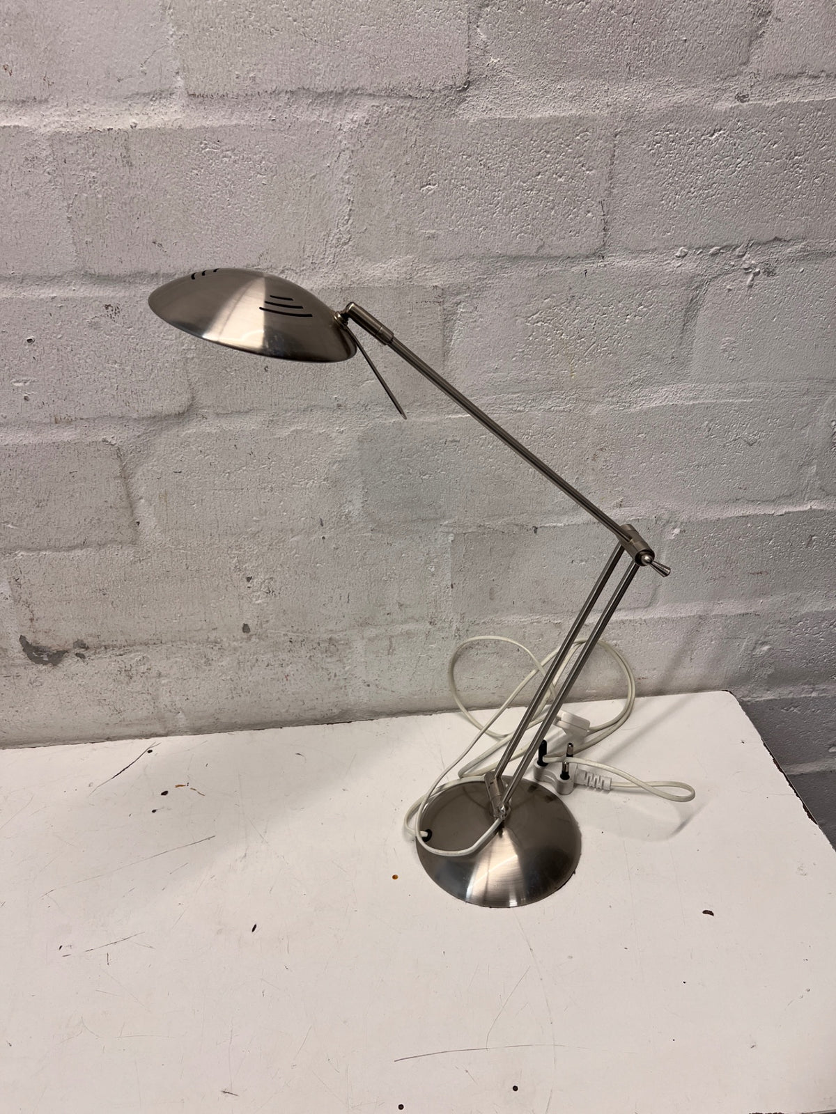 Modern Brushed Silver Adjustable Desk Lamp — Missing Light Bulb – back view
