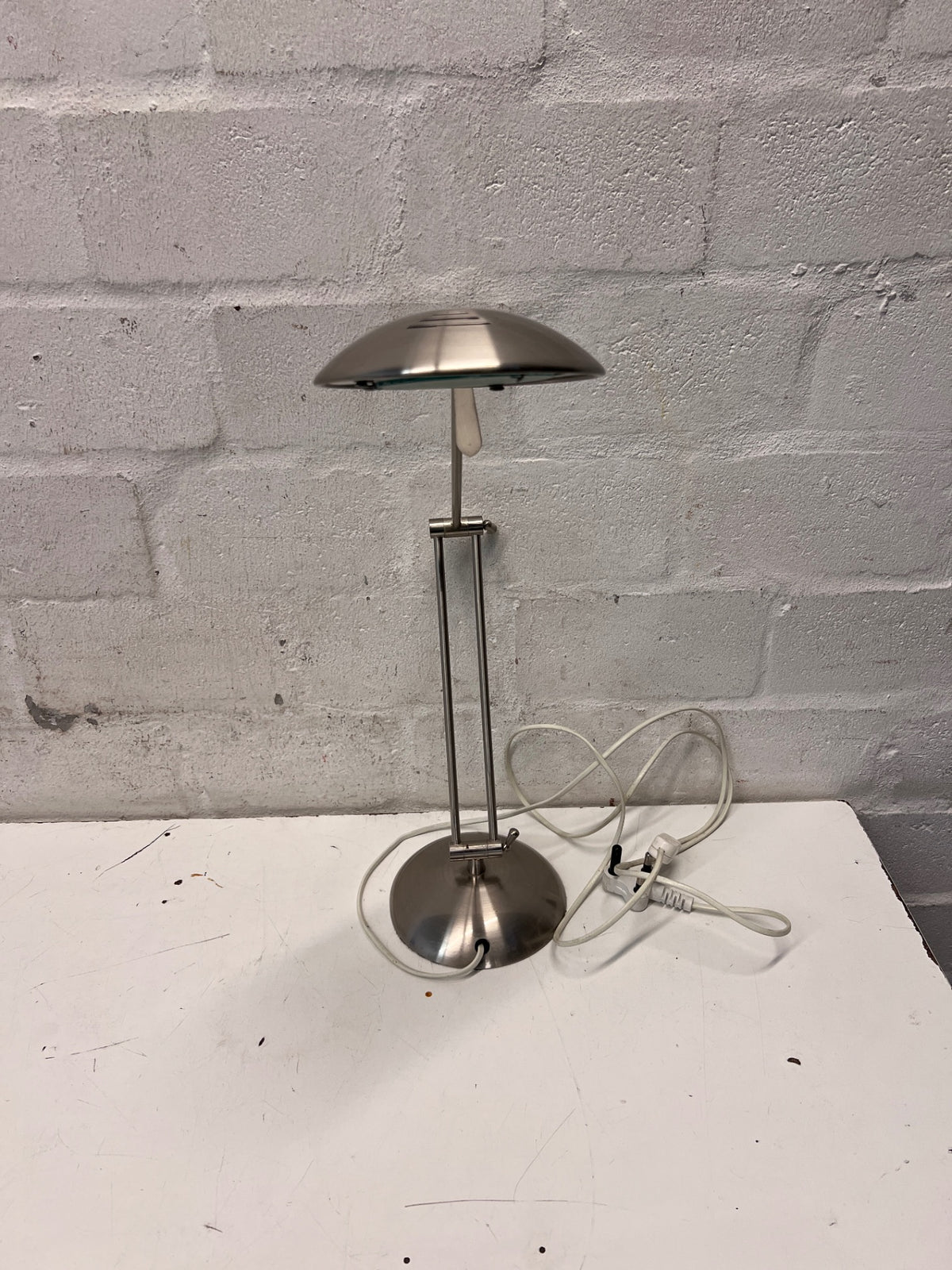 Modern Brushed Silver Adjustable Desk Lamp — Missing Light Bulb – main front view