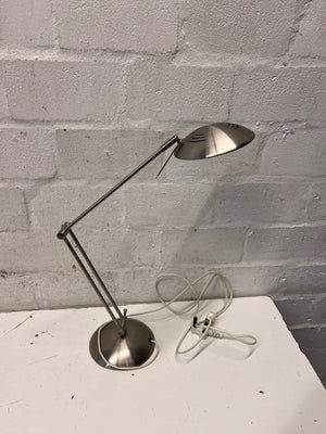 Modern Brushed Silver Adjustable Desk Lamp — Missing Light Bulb – side view