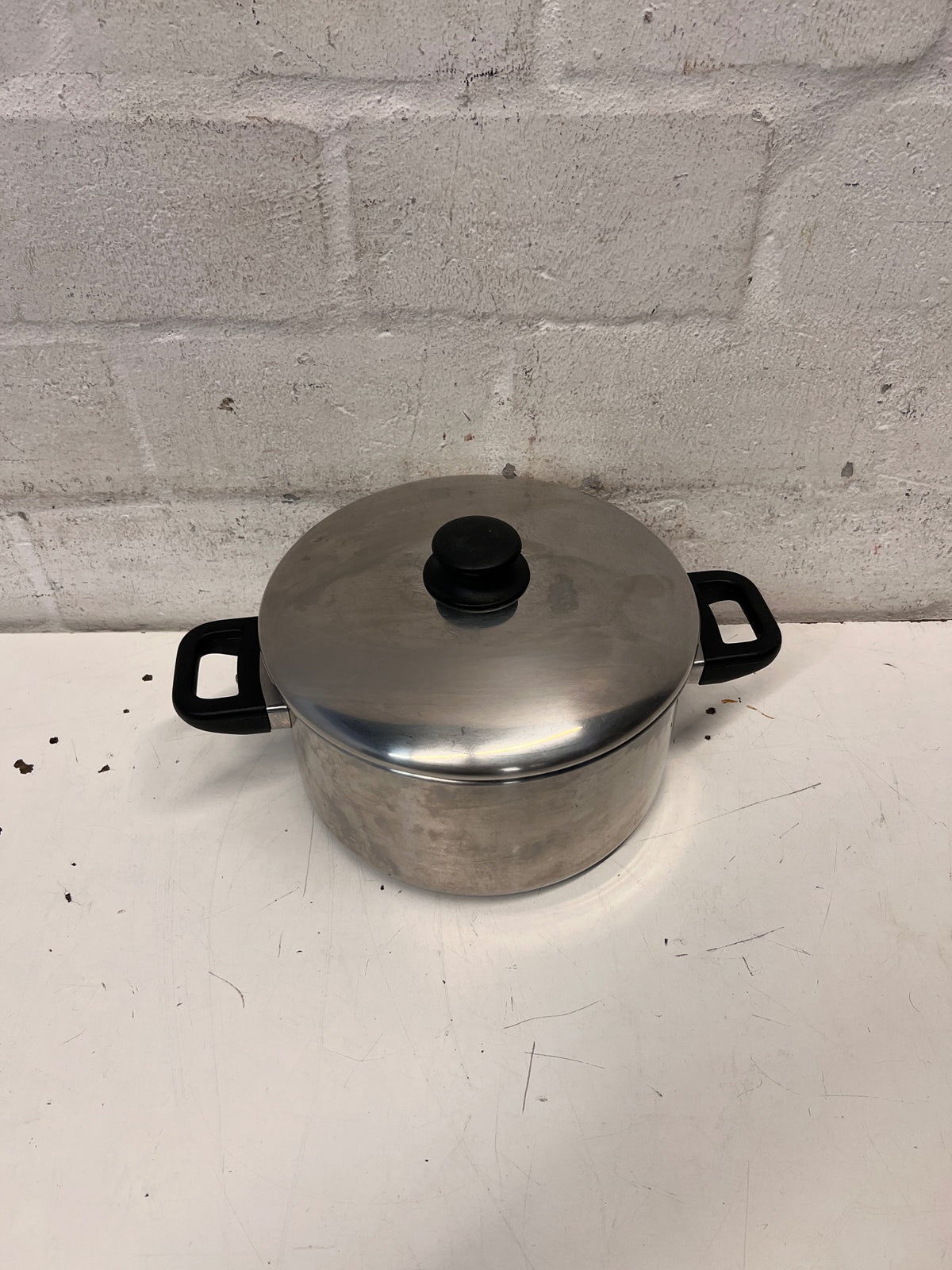 Stainless Steel Cooking Pot with Lid — Fair Condition – back view