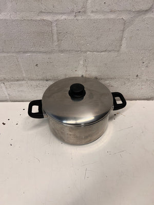 Stainless Steel Cooking Pot with Lid — Fair Condition – back view