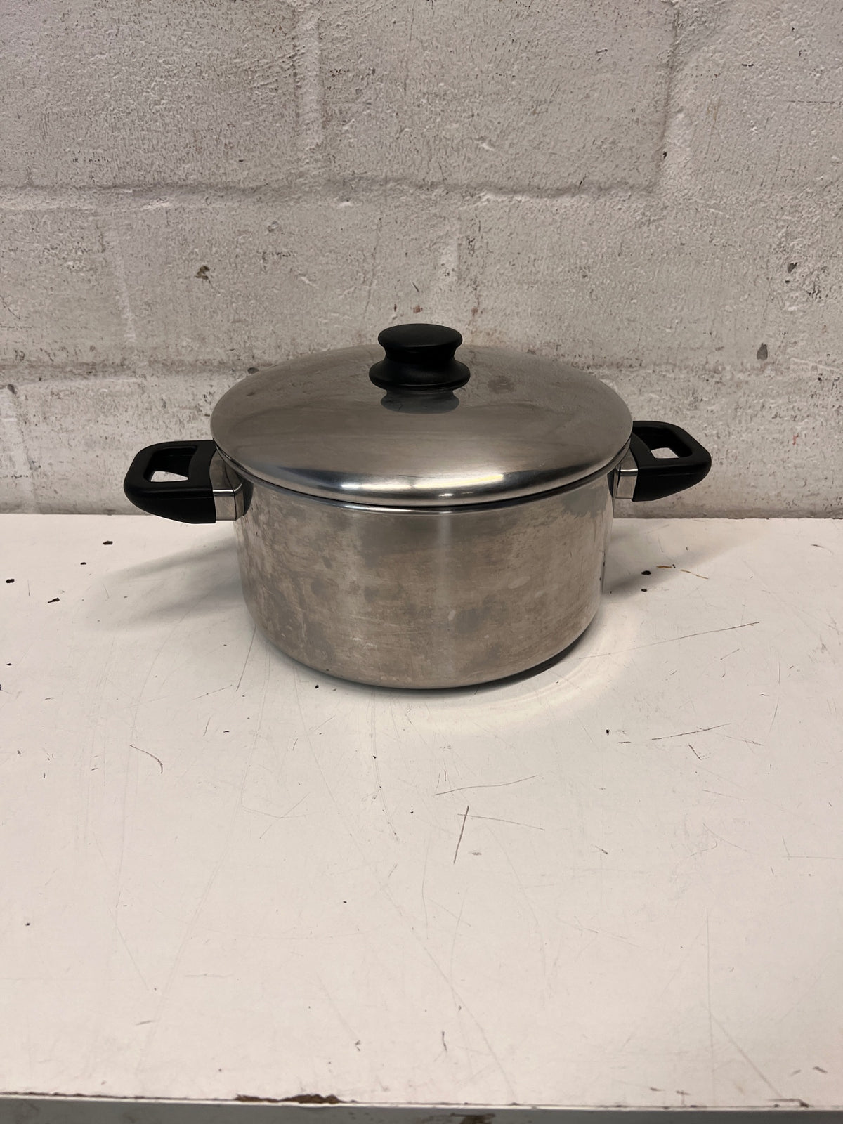Stainless Steel Cooking Pot with Lid — Fair Condition – main front view