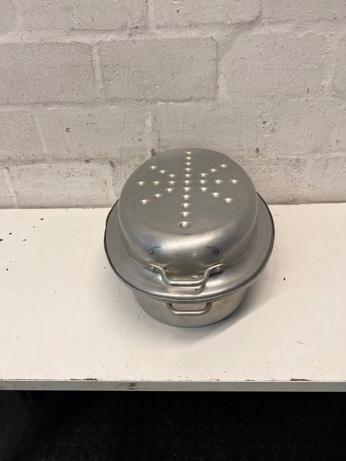 Oval Stainless Steel Roasting Dish with Lid — Well Used with Surface Scratches – condition detail