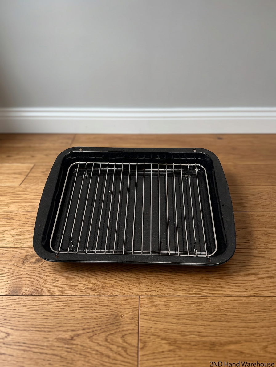 Black Enamel Roasting Pan with Wire Grill Rack — Good Working Order – styled product image