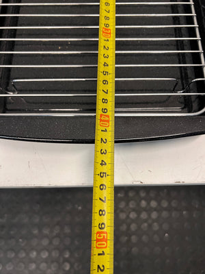 Black Enamel Roasting Pan with Wire Grill Rack — Good Working Order – width measurement