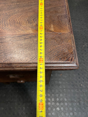 Classic Pedestal Wooden Office Desk with Cup Handles — Loose Top Surface and Age-Related Wear – depth measurement