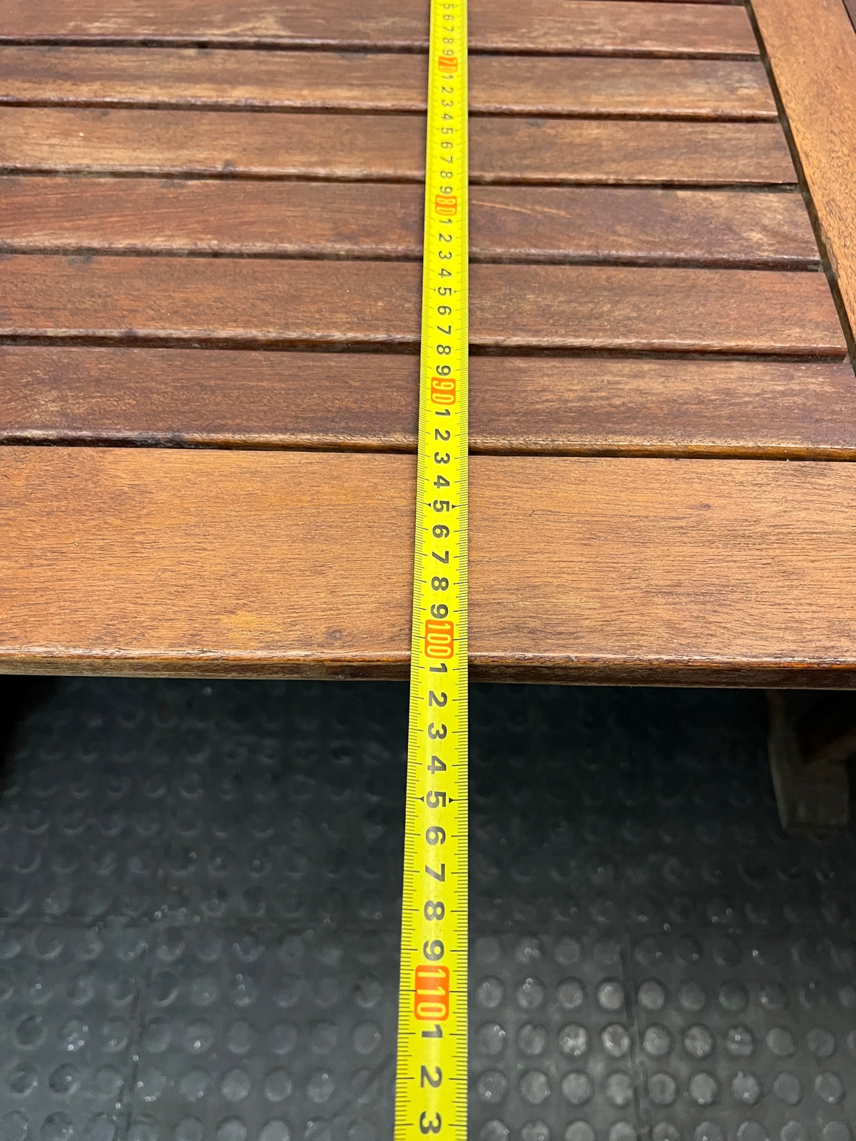 Oval Trestle-Style Wooden Outdoor Dining Table — Aged Wood with Worn Surface Finish – depth measurement