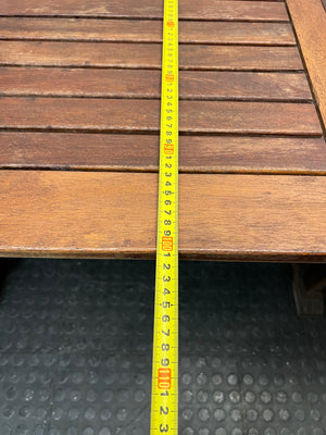 Oval Trestle-Style Wooden Outdoor Dining Table — Aged Wood with Worn Surface Finish – depth measurement