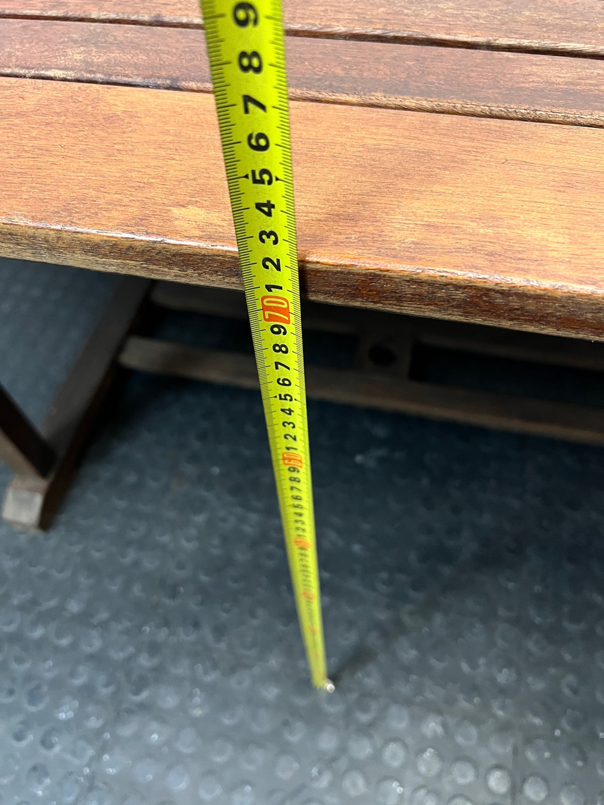 Oval Trestle-Style Wooden Outdoor Dining Table — Aged Wood with Worn Surface Finish – height measurement