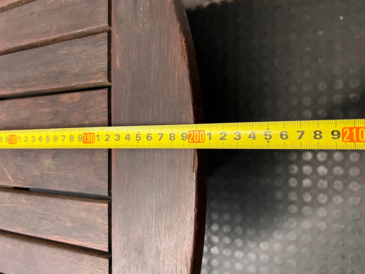 Oval Trestle-Style Wooden Outdoor Dining Table — Aged Wood with Worn Surface Finish – width measurement