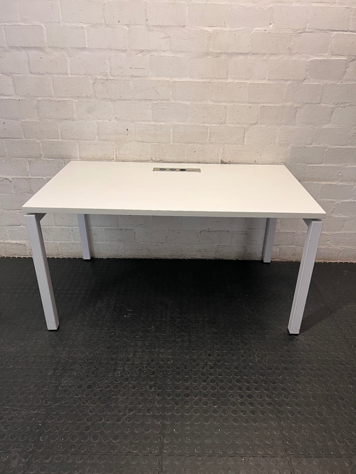 White Office Desk with Integrated Power Module — Signs of Transit Damage – condition detail