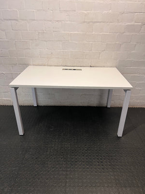 White Office Desk with Integrated Power Module — Signs of Transit Damage – condition detail