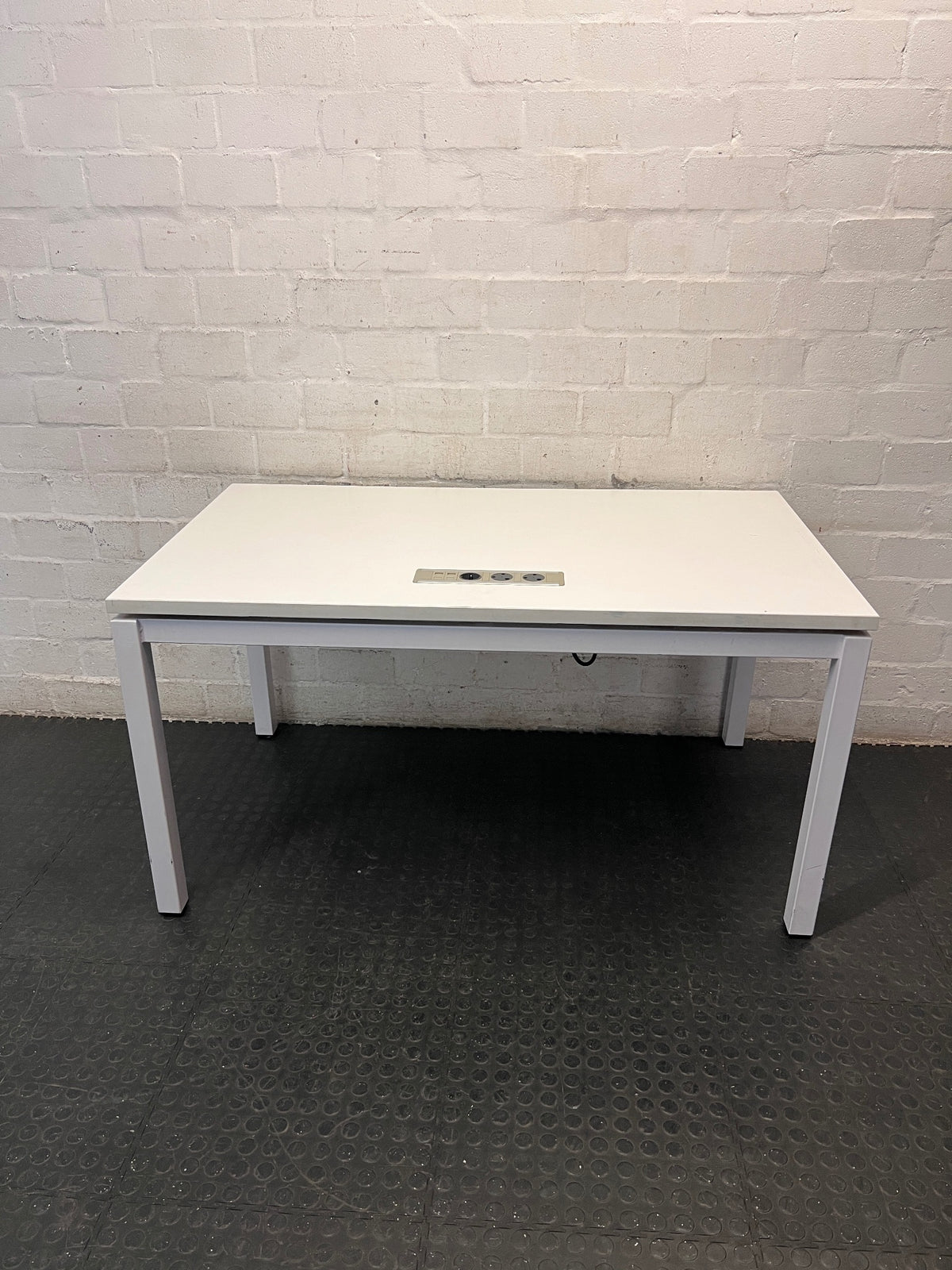 White Office Desk with Integrated Power Module — Signs of Transit Damage – main front view