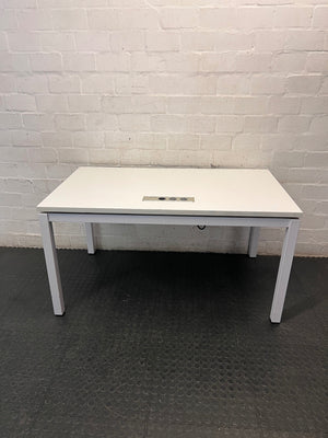 White Office Desk with Integrated Power Module — Signs of Transit Damage – main front view