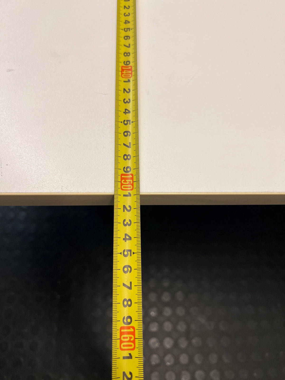 White Four-User Office Workstation with Cable Ports — Fair Condition; Aged Wood Finish – depth measurement