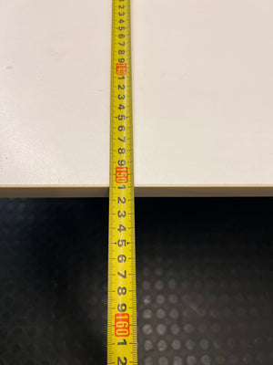 White Four-User Office Workstation with Cable Ports — Fair Condition; Aged Wood Finish – depth measurement