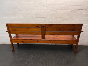Rustic Brown Wooden Slatted Bench — Good Working Order – condition detail