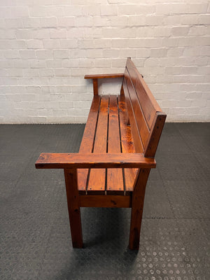 Rustic Brown Wooden Slatted Bench — Good Working Order – side view