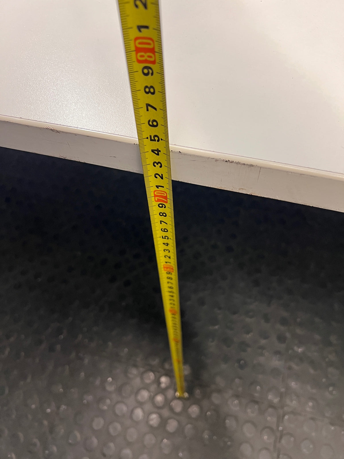 Large White Office Desk with Metal Legs — Fair Condition with Signs of Age – height measurement