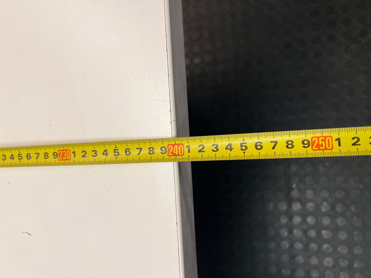 Large White Office Desk with Metal Legs — Fair Condition with Signs of Age – width measurement