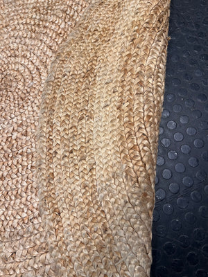 Round Woven Braided Camel Rug — Good Condition – back view