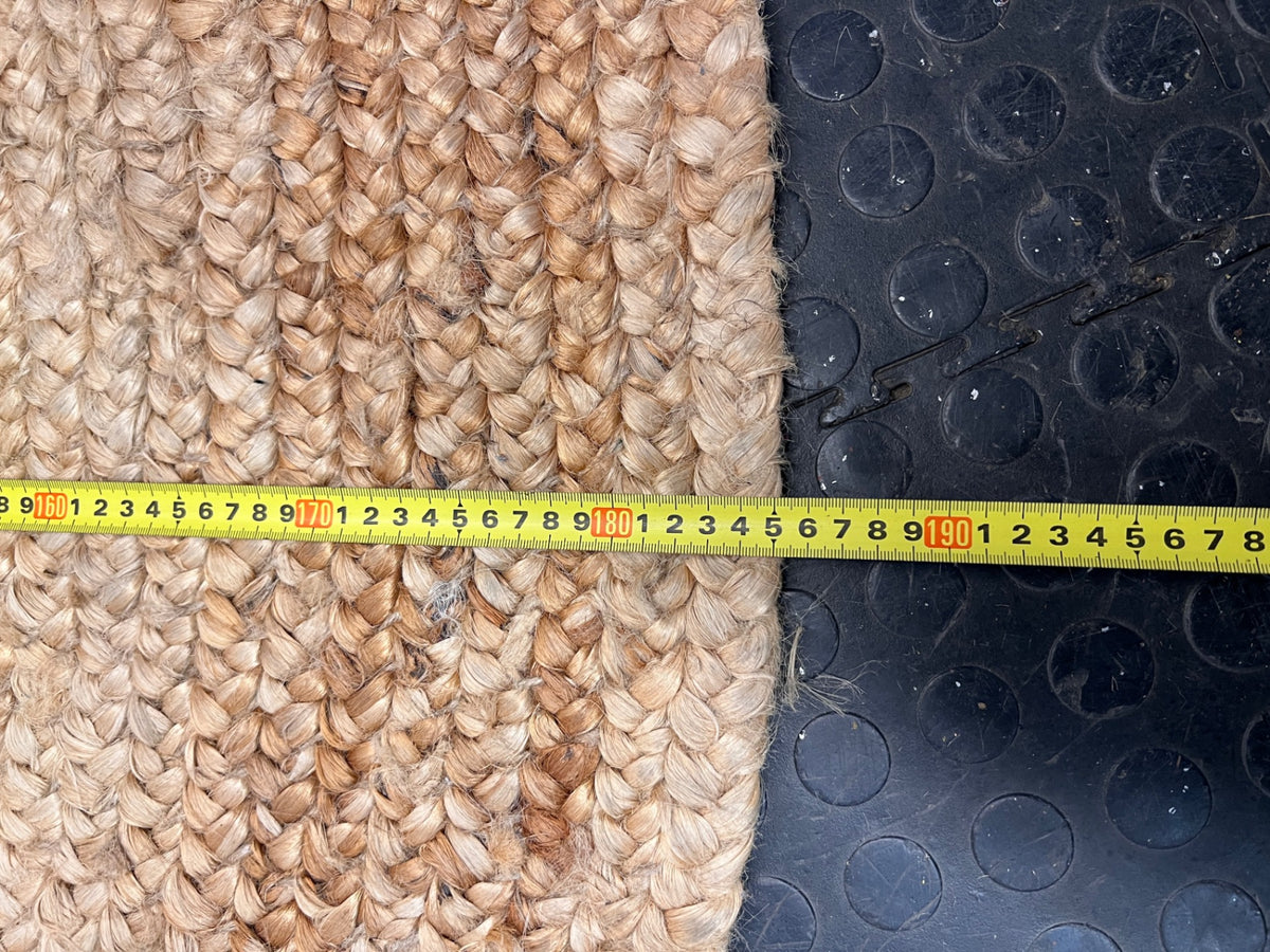 Round Woven Braided Camel Rug — Good Condition – height measurement