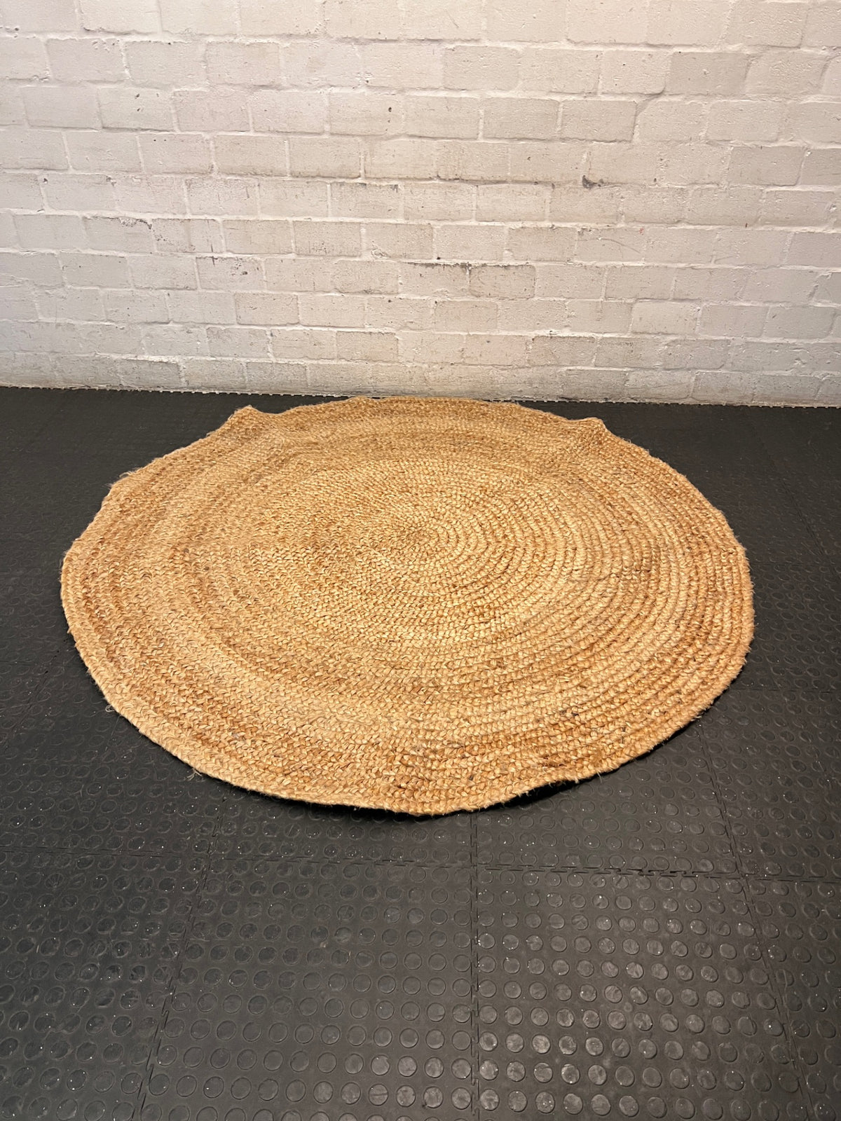 Round Woven Braided Camel Rug — Good Condition – main front view