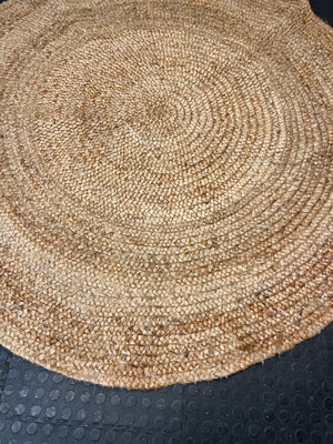 Round Woven Braided Camel Rug — Good Condition – side view