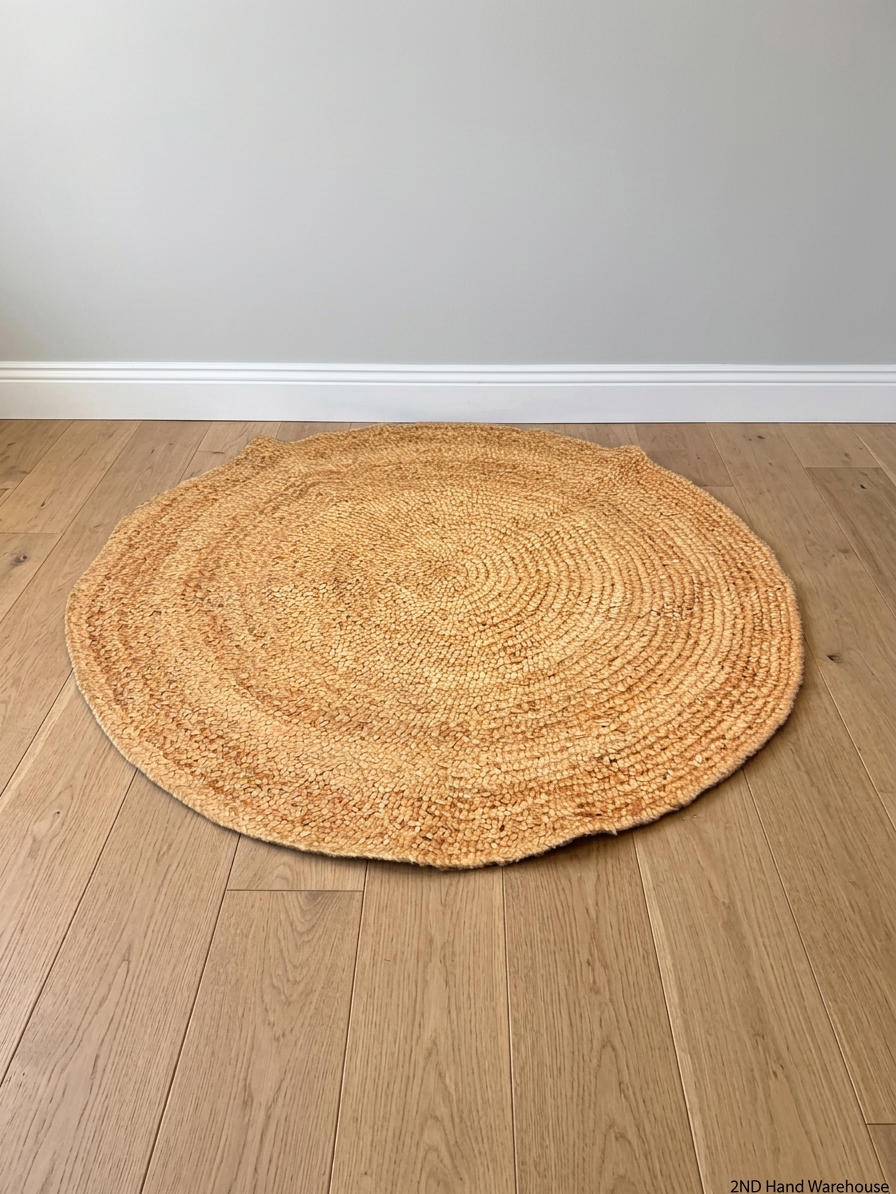 Round Woven Braided Camel Rug — Good Condition