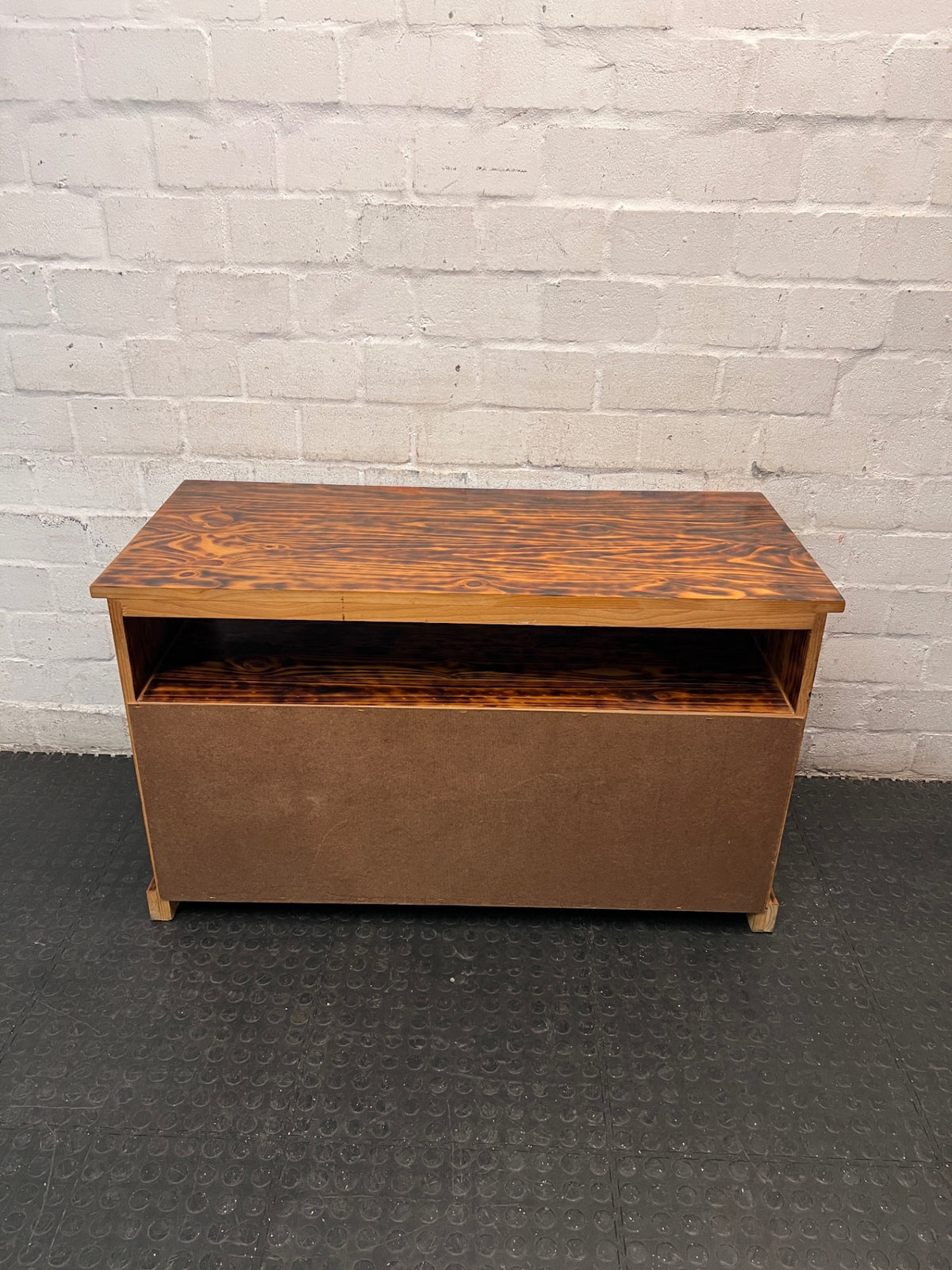 Rustic Wooden TV Unit with Storage Cupboard — Good Working Order – back view