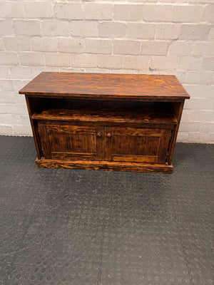 Rustic Wooden TV Unit with Storage Cupboard — Good Working Order – main front view