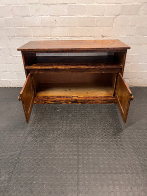 Rustic Wooden TV Unit with Storage Cupboard — Good Working Order – side view