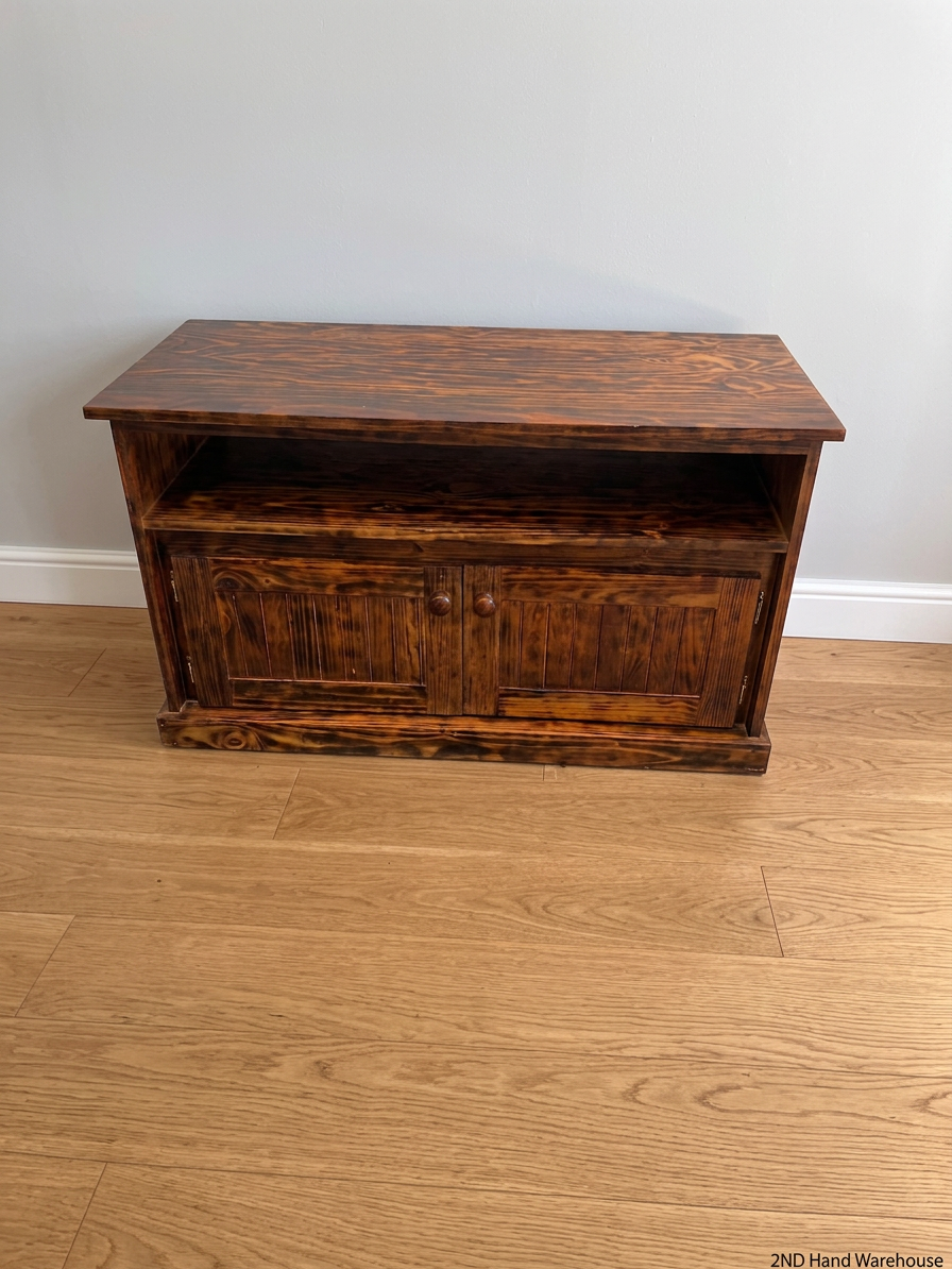 Rustic Wooden TV Unit with Storage Cupboard — Good Working Order – styled product image